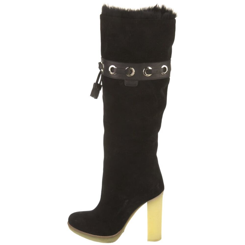 Gucci Dark Brown Suede Leather Fur Lined Tassel‎ Knee Winter High Boots Size 6.5
